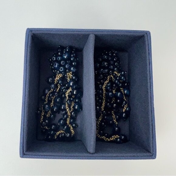 Women’s Oscar De La Renta,Azure Beaded Cascade ClipOn Earrings-4”.NavyBlue/Gold. - Picture 7 of 13